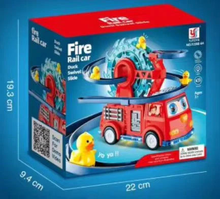 Fire Rail Car Duck Swivel Slide Toy - Interactive Light & Sound Fire Truck
